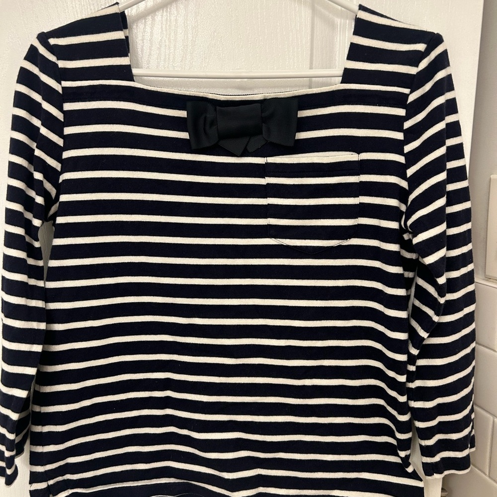 Petit Bateau Navy and White Striped Blouse with Bow